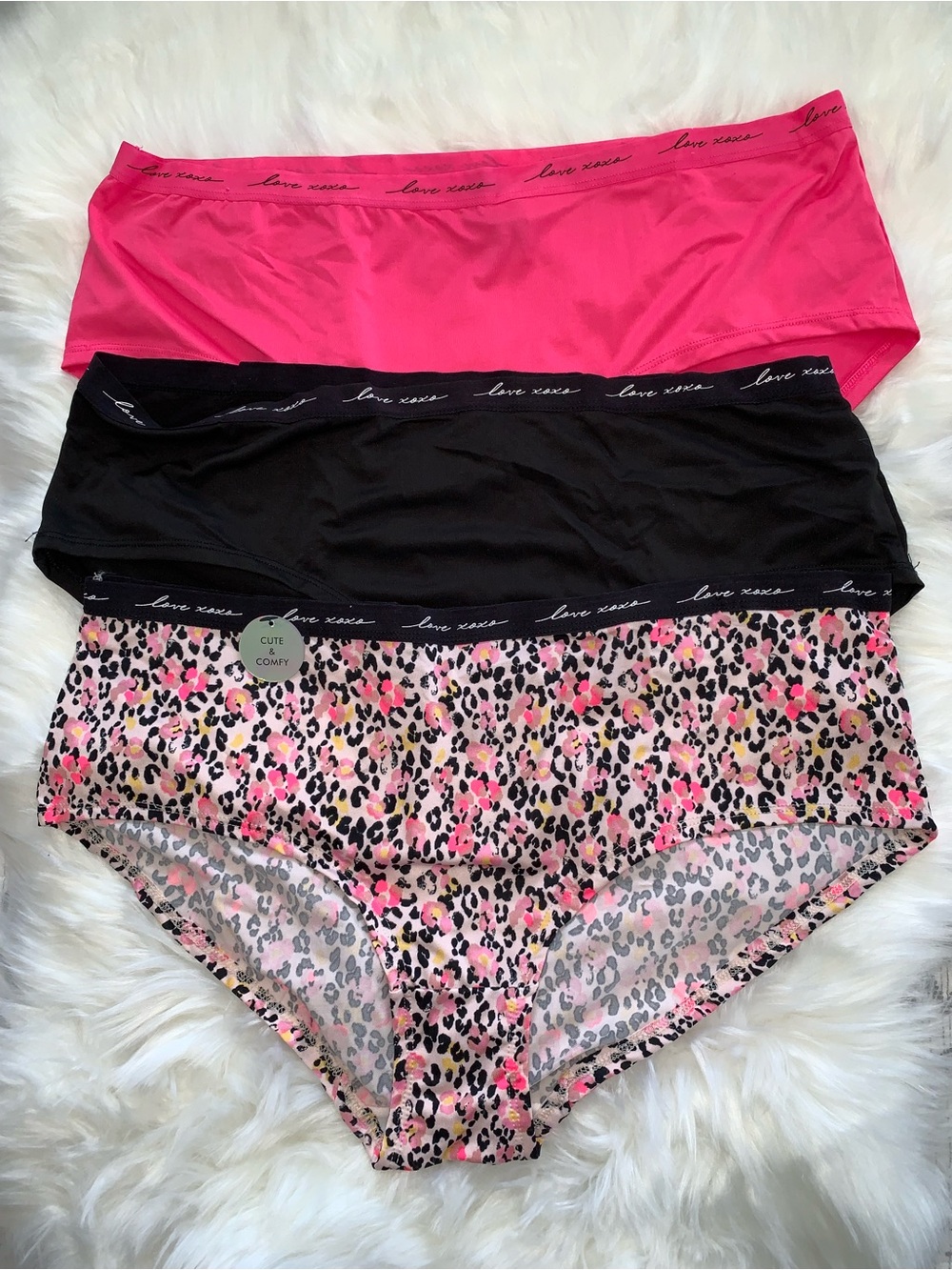 XOXO 3-Pack Hipster Panties - Hot Pink, Black & Pink Leopard - Size 3X